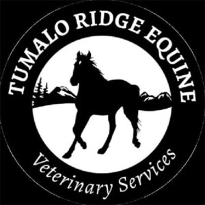 black clipart of a horse in a valley with white letters around Tumalo Ridge Equine Veterinary Services